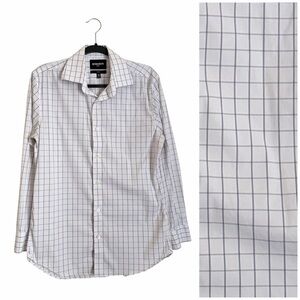 Bonobos Men’s Stretch Slim Fit Long Sleeve Button Down 15.5-33 White Blue Grid